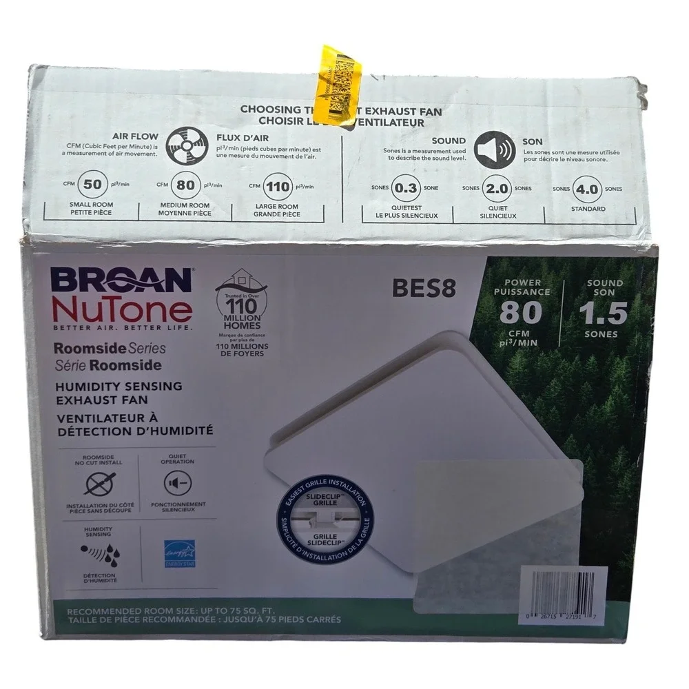 Broan NuTone BES8 Roomside 80 CFM Humidity Sensing Bathroom Exhaust Fan Tested
